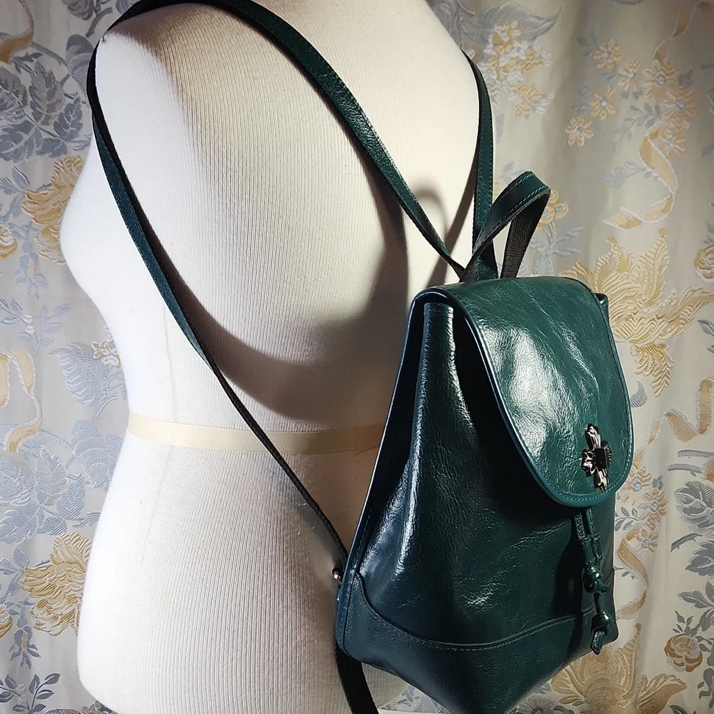 Patricia Nash Seluci Blue Coral Green Leather Backpack Nwt - Picture 3 of 11